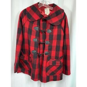 50% OFF Tulle Wool Jacket Plaid Toggle Close 2 Pocket NWT Wool Blend Red Lining
